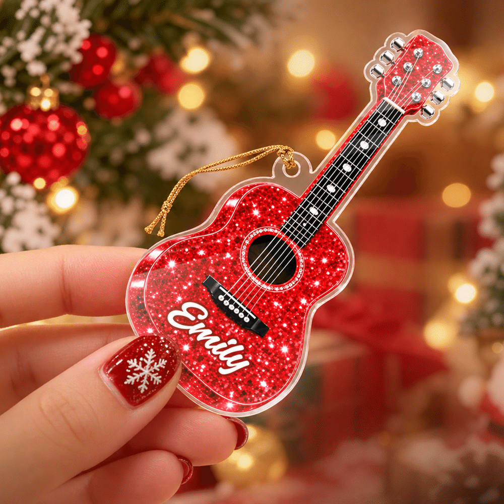 Personalised 3D-Effect Artwork Glittering Guitar Christmas Acrylic Ornament with Name Tree Decor Christmas Gift for Guitar Lovers Guitarists 5