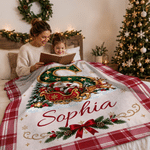 Personalized Christmas-Themed Initial Plaid Soft Throw Blanket with Name Home Decor Christmas Gift for Kids Friends Family