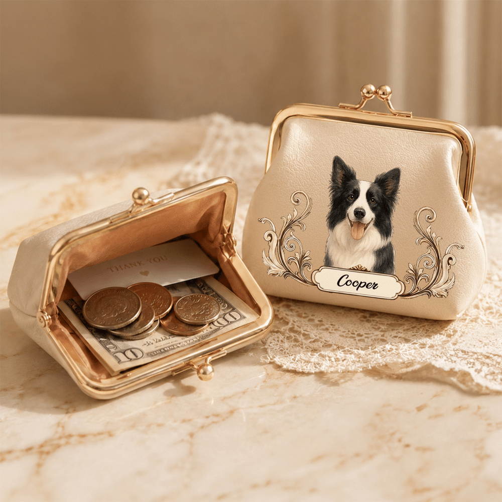Portamonete portatile personalizzato in pelle PU con foto dell'animale domestico, nome e chiusura a scatto: indispensabile in viaggio, regalo di compleanno perfetto per chi ama cani, gatti e animali domestici 3