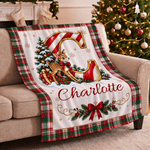Personalized Christmas-Themed Initial Plaid Soft Throw Blanket with Name Home Decor Christmas Gift for Kids Friends Family