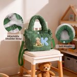 Personalised 3D-Effect Art Multicolour Cute Bear Large Capacity Corduroy Bag with Initial Daily Use Christmas Birthday Gift for Kids Toddlers 9