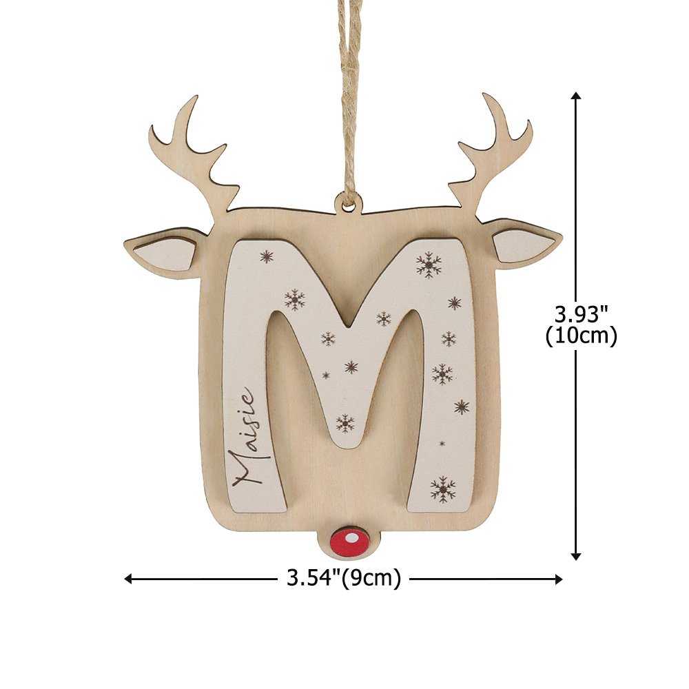 Personalised Red Nose Reindeer Letter Wooden Christmas Tree Ornament with Name Festive Christmas Gift for Family Kids 7
