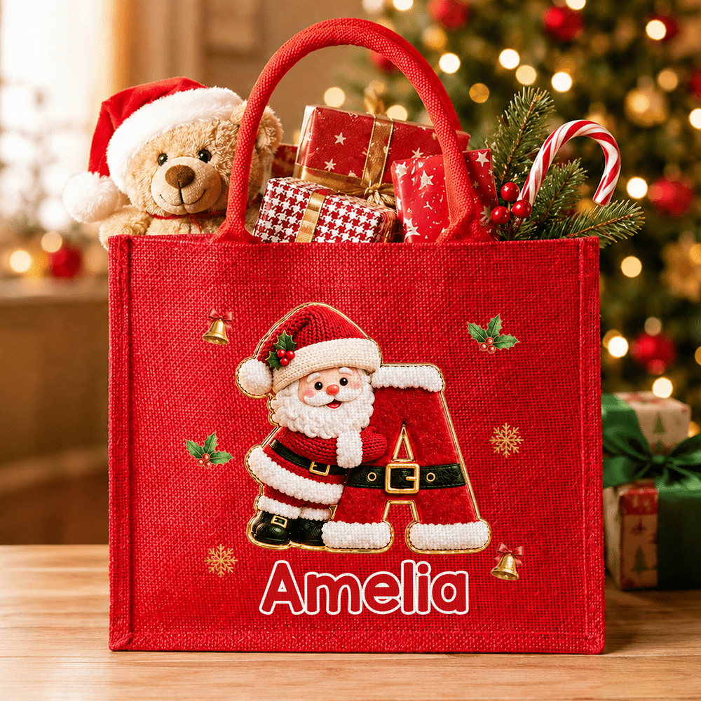 Personalised Holly Snowflake 3D-Effect Artwork Large Capacity Tote Bag with Name and Initial Christmas Party Holiday Gift for Family Friend Kid 4