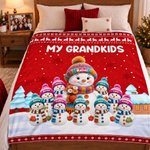 Personalized Christmas Theme Cartoon Snowman Family Soft Throw Blanket with Names Home Decor Christmas Gift for Family Grandma Grandpa 3