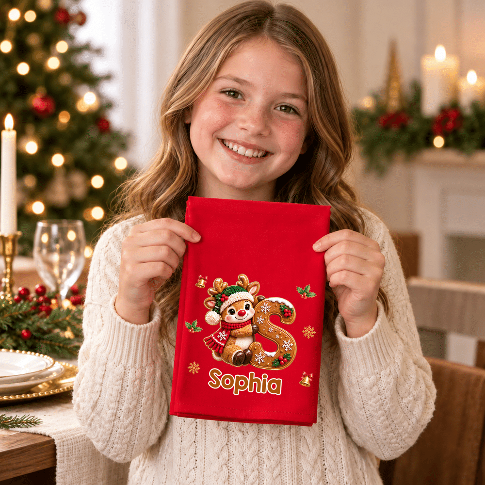 Personalized 3D-Effect Artwork Santa Claus Snowman 100% Cotton Reusable Table Napkin with Name Table Decor Christmas Gift for Family 5