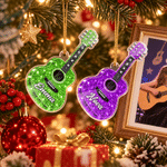 Personalised 3D-Effect Artwork Glittering Guitar Christmas Acrylic Ornament with Name Tree Decor Christmas Gift for Guitar Lovers Guitarists 6