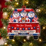 Personalized America 250th Anniversary Red Pickup Truck Acrylic Christmas Ornament with 2-16 Names and Family Name Christmas Holiday Gift for Family