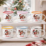 Personalised Snowflake Cartoon Animal Initial 12 oz Colourful Rim Enamel Mug with Name Christmas Holiday Gift for Family Kids 5
