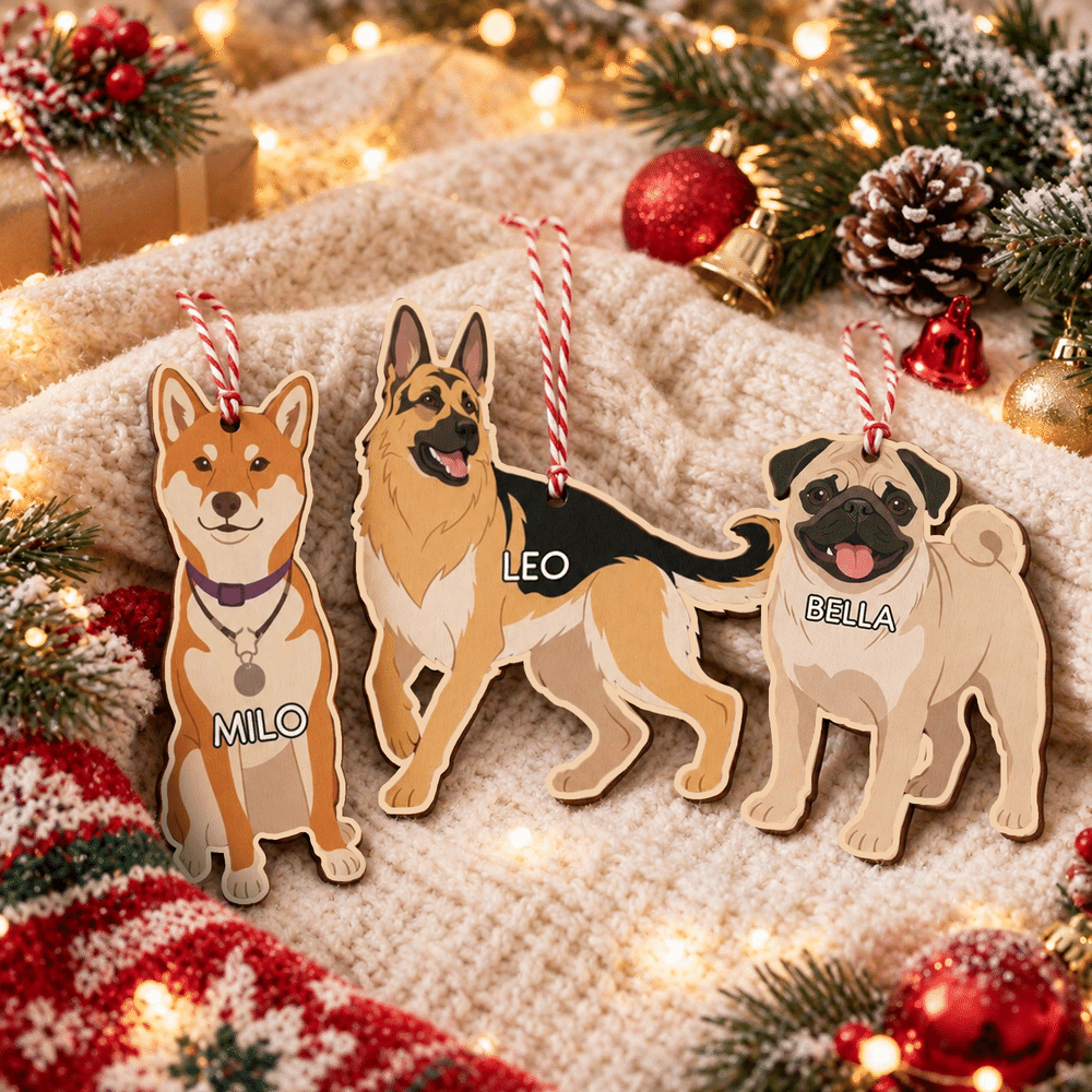 Décoration de Noël en bois personnalisée avec photo de chien en dessin animé et prénom, à suspendre – Cadeau de Noël pour les propriétaires de chiens et les amoureux des animaux 5