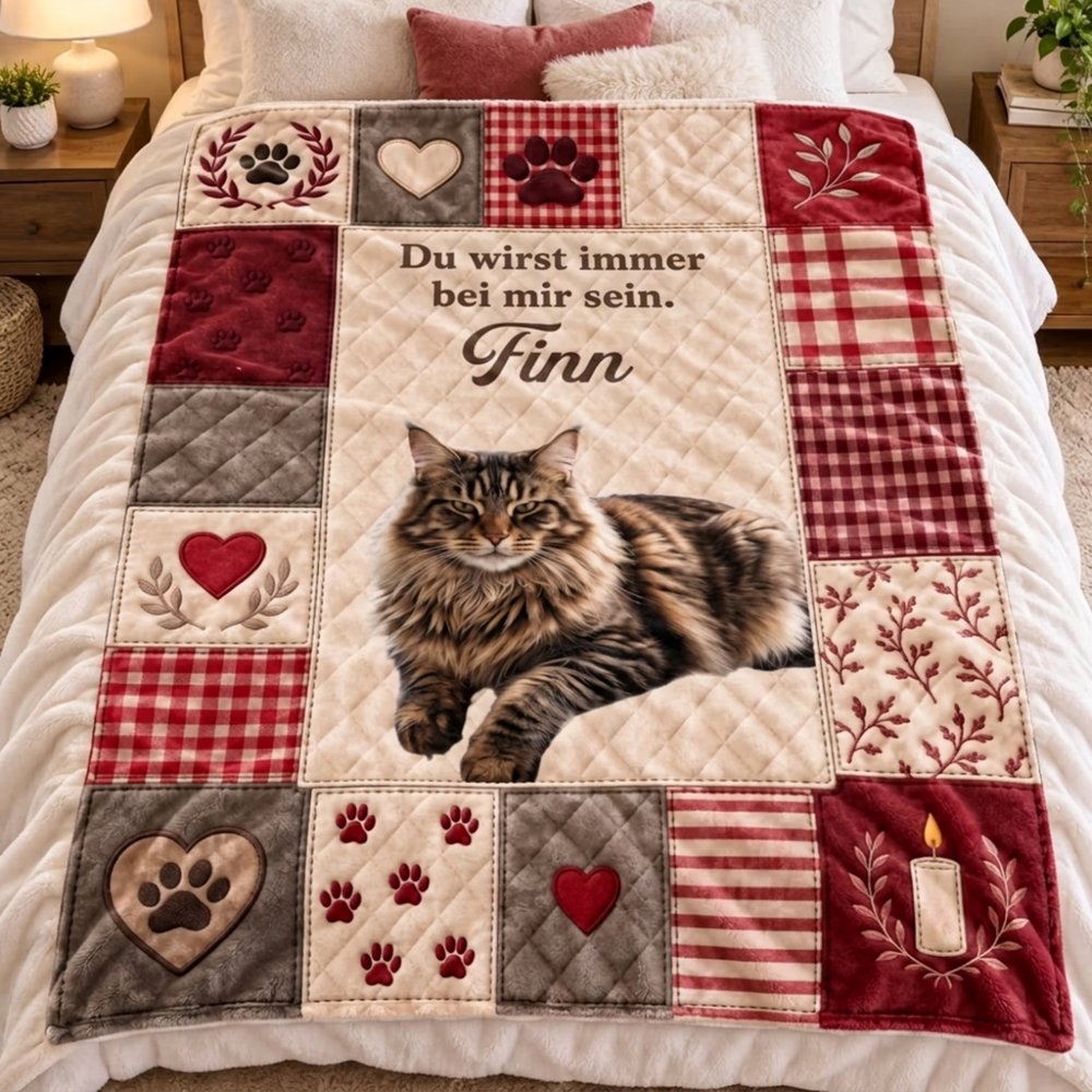 Personalisierte Kuscheldecke im Patchwork-Design | mit Haustierfoto und Namen | Weiche Sofadecke | Geburtstag Trauergeschenk für Tierbesitzer 4