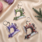 Personalised 3D-Effect Artwork Vintage Sewing Machine Acrylic Ornament Keyring with Name Christmas Gift for Crafters Sewing Lovers 3