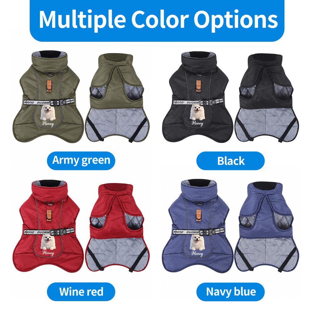 Personalised 3D-Effect Artwork Pet Photo Adjustable Dog Winter Coat Jacket with Name Outdoor Activities Christmas Gift for Pet Owners 7