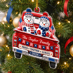 Personalized America 250th Anniversary Red Pickup Truck Acrylic Christmas Ornament with 2-16 Names and Family Name Christmas Holiday Gift for Family