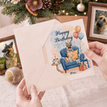 Carte de vœux personnalisée « Joyeux anniversaire » avec gâteau et ballons, photo de votre animal de compagnie, style aquarelle, avec nom et titre – Cadeau d'anniversaire ou de fête pour les amis et la famille 5