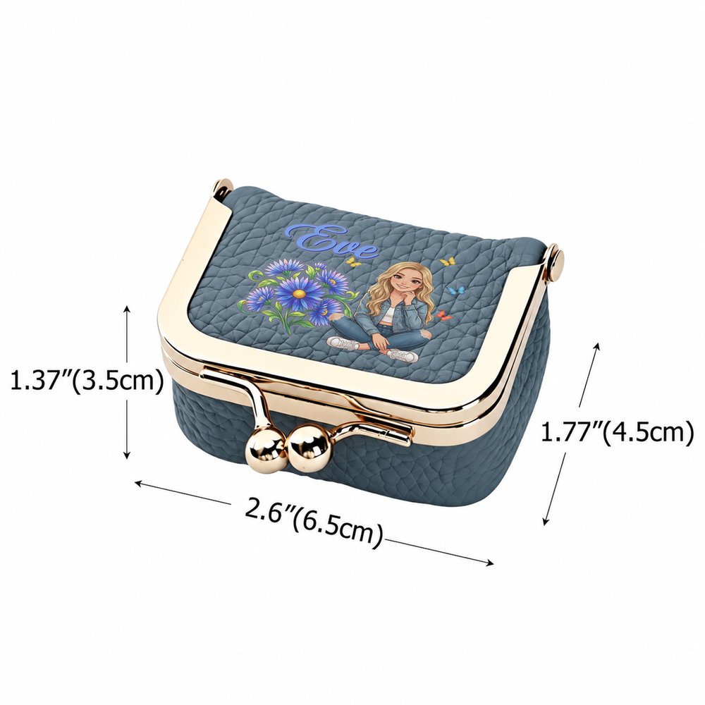 Personalized Birth Flower Cartoon Character Photo Portable PU Leather Mini Jewellery Case with Kiss Lock and Name Daily Use Birthday Gift for Women 8