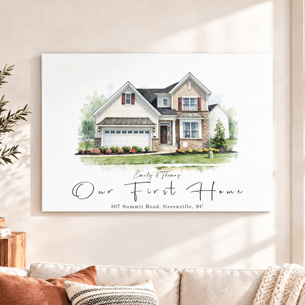 Personalized Oil Painting Watercolor Style House Photo Canvas Prints with Title Home Wall Decor Housewarming Gift for New Home Movers Newlyweds Family