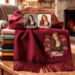 Personalised Semi-Realistic Art Style Photo Birth Flower Soft Warm Tassel Scarf with Name Winter Accessory Christmas Gift for Women Girls 2
