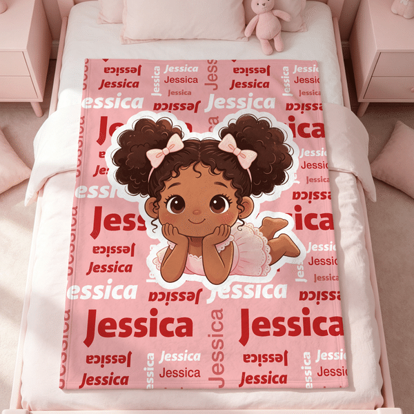 Personalized Cartoon Black Kid Word Cloud Soft Throw Blanket with Name Home Decor Birthday Christmas Gift for Black Boys Girls