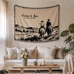 Personalised Vintage Western Wedding Theme Soft Throw Tassel Blanket with Name and Date Anniversary Wedding Party Gift for Couples Newlyweds 6