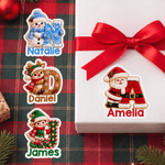 Personalised Cute Santa Claus Snowman Elf Elk Initial Label Waterproof Stickers with Name Gift Decor Christmas Party Gift for Family Friends 1