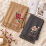 Personalised Patchwork-Style Birth Flower Soft Warm Tassel Scarf with Name Winter Accessory Christmas Birthday Gift for Women 3