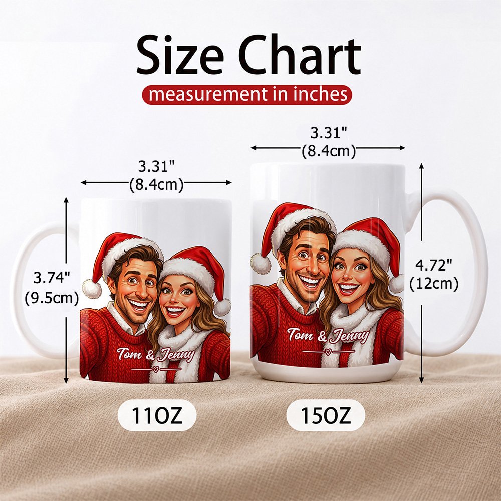 Personlig julmugg i serietidningsstil med foto, 11 oz eller 15 oz, i keramik, med text – julklapp till par, vänner eller husdjursägare 7