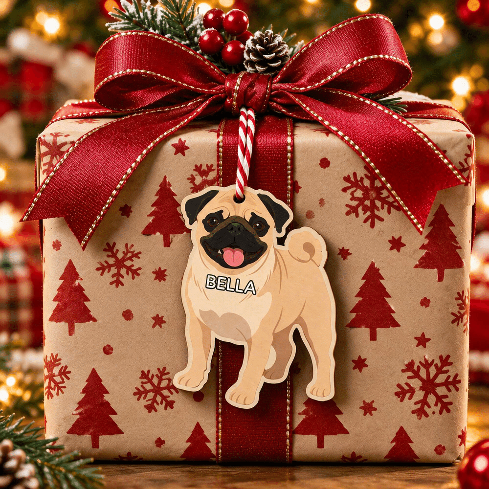 Décoration de Noël en bois personnalisée avec photo de chien en dessin animé et prénom, à suspendre – Cadeau de Noël pour les propriétaires de chiens et les amoureux des animaux 3