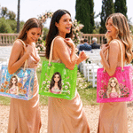 Personalised Colourful Cartoon Portrait Birth Flower Butterfly Transparent Beach Tote Bag with Photo and Name Bridesmaid Gift for Women Friends 8