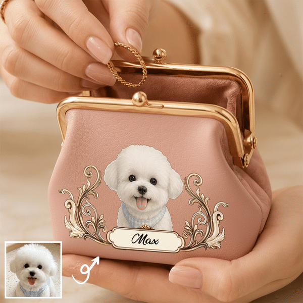 Portamonete portatile personalizzato in pelle PU con foto dell'animale domestico, nome e chiusura a scatto: indispensabile in viaggio, regalo di compleanno perfetto per chi ama cani, gatti e animali domestici