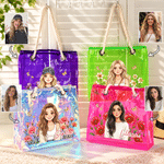 Personalised Colourful Cartoon Portrait Birth Flower Butterfly Transparent Beach Tote Bag with Photo and Name Bridesmaid Gift for Women Friends 1