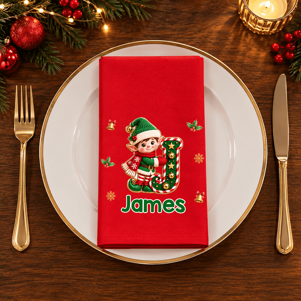 Personalized 3D-Effect Artwork Santa Claus Snowman 100% Cotton Reusable Table Napkin with Name Table Decor Christmas Gift for Family 2