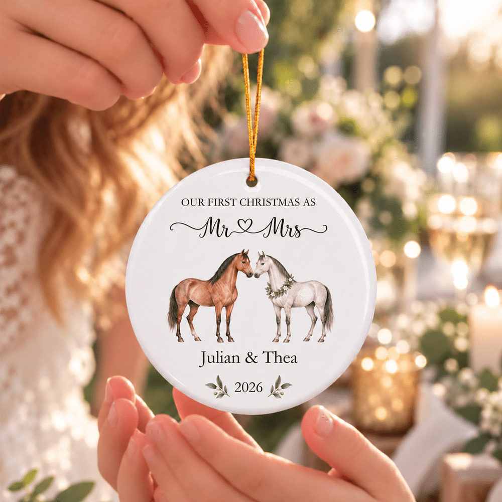 Personalised Our First Christmas Couple Horse Ceramic Ornament with Text and Year Christmas Tree Decor Wedding Christmas Gift for Newlyweds 2