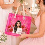 Personalised Colourful Cartoon Portrait Birth Flower Butterfly Transparent Beach Tote Bag with Photo and Name Bridesmaid Gift for Women Friends 5