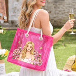 Personalised Colourful Cartoon Portrait Birth Flower Butterfly Transparent Beach Tote Bag with Photo and Name Bridesmaid Gift for Women Friends 6