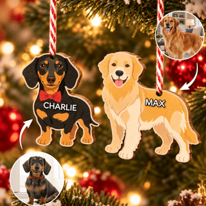 Personalised Cartoon Dog Photo Wooden Christmas Ornament with Name Hanging Decor Christmas Gift for Dog Owners Pet Lovers