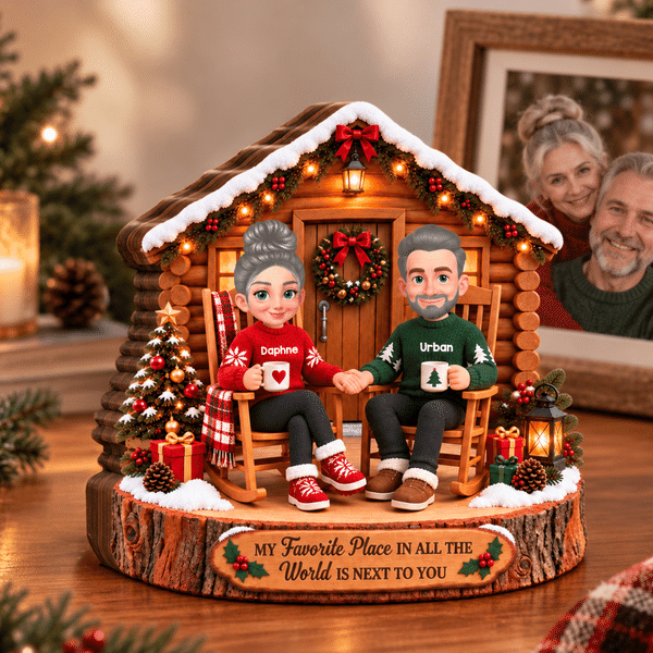 Personalized 3D-Style Art Cartoon Couple Character Layered Wooden Decoration with Names and Year Desk Decor Christmas Gift for Couples Family