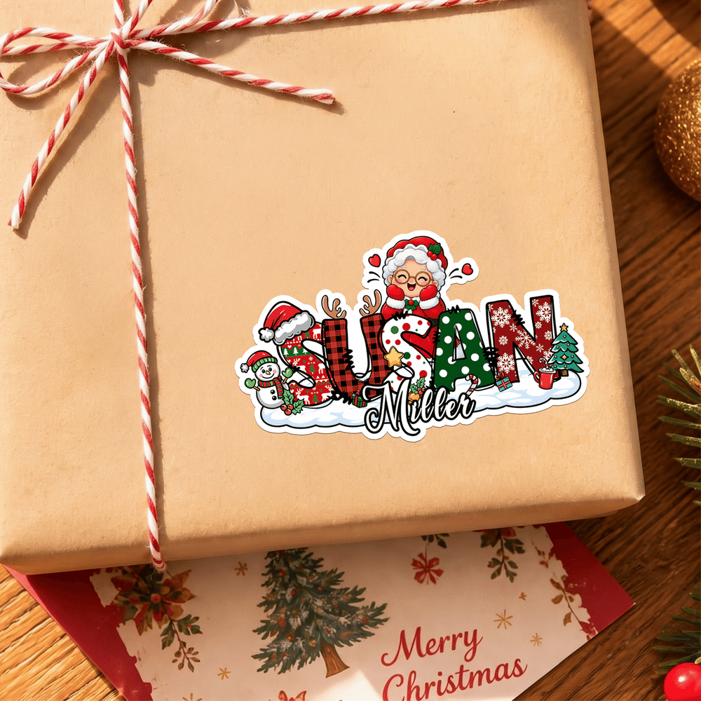 Personalised Christmas Theme Stickers Labels with Name Gift Decor Christmas Party Gift for Kids Family Friends 2