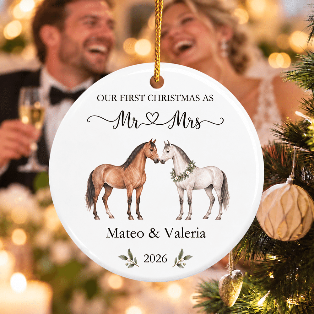 Personalised Our First Christmas Couple Horse Ceramic Ornament with Text and Year Christmas Tree Decor Wedding Christmas Gift for Newlyweds 3