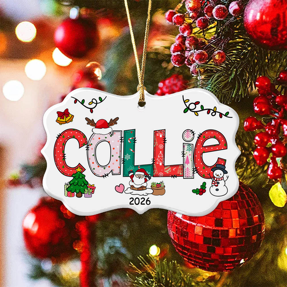 Personalisierte Schneemann Weihnachtsbaum Doodle Brief keramischen Weihnachtsschmuck mit Namen Jahr und 3 Lanyards Weihnachten Home Decor Geschenk für Familie