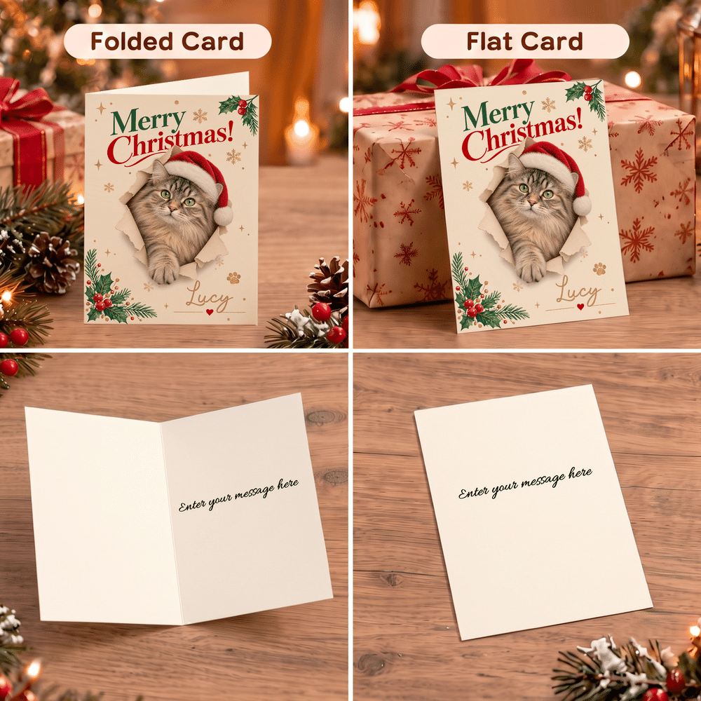 Personalized Holly Merry Christmas 3D-Effect Artwork Pet Photo Greeting Card with Name and Text Christmas Gift for Friends Family 8