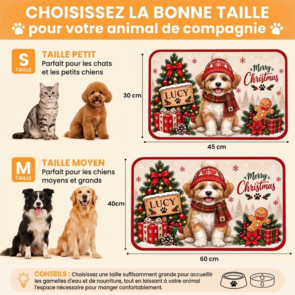 Tapis d'alimentation pour animaux personnalisé avec portrait et nom - Cadeau de Noël pour les amoureux d'aniamux de compagnie 9