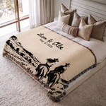 Personalised Vintage Western Wedding Theme Soft Throw Tassel Blanket with Name and Date Anniversary Wedding Party Gift for Couples Newlyweds 1