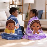 Personalised Cartoon Black Kid Word Cloud Soft Throw Blanket with Name Home Decor Birthday Christmas Gift for Black Boys Girls 3