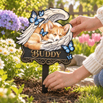 Gepersonaliseerde tuinpaal met foto van een slapend huisdier met engelenvleugels en naam – Tuindecoratie, herdenkingscadeau bij het overlijden van een huisdier, cadeau voor huisdiereigenaren en -liefhebbers 2