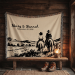 Personalised Vintage Western Wedding Theme Soft Throw Tassel Blanket with Name and Date Anniversary Wedding Party Gift for Couples Newlyweds 3