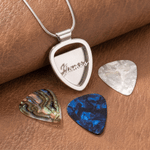Collar con colgante personalizado y soporte desmontable para púas de guitarra, con texto en la parte posterior con el nombre. Regalo de cumpleaños con 1 púa de guitarra para guitarristas y amantes de la música 5