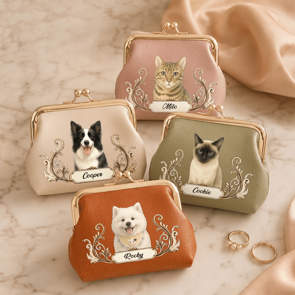 Portamonete portatile personalizzato in pelle PU con foto dell'animale domestico, nome e chiusura a scatto: indispensabile in viaggio, regalo di compleanno perfetto per chi ama cani, gatti e animali domestici 2