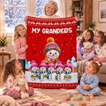 Personalized Christmas Theme Cartoon Snowman Family Soft Throw Blanket with Names Home Decor Christmas Gift for Family Grandma Grandpa 5