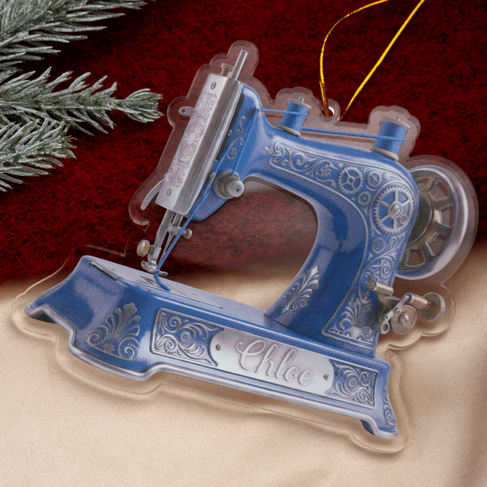 Personalised 3D-Effect Artwork Vintage Sewing Machine Acrylic Ornament Keyring with Name Christmas Gift for Crafters Sewing Lovers 5