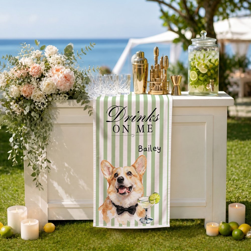 Personalized Cute Pet Portrait Striped Table Runner with Name and Photo Wedding Decor Wedding Fall Party Gift for Bride Groom 5
